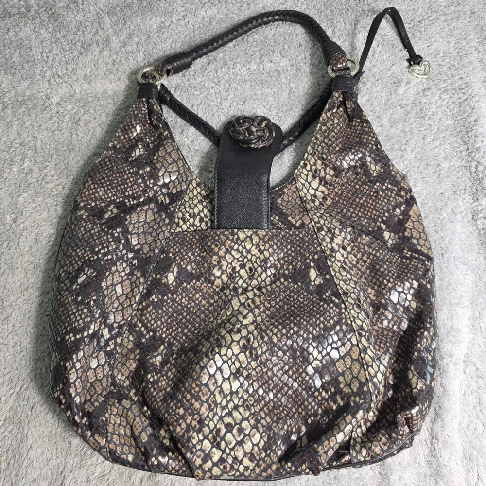 Brighton Hobo Shoulder Bag Snakeskin Print Braided Strap‎ Womens Large PRISTINE